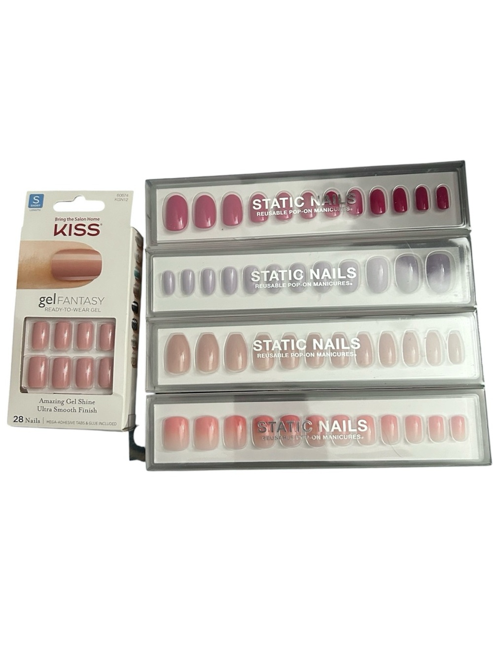 NEW Static Nails Reusable Pop On Manicure Nails - Set of 4 PLUS KISS Gel Fantasy